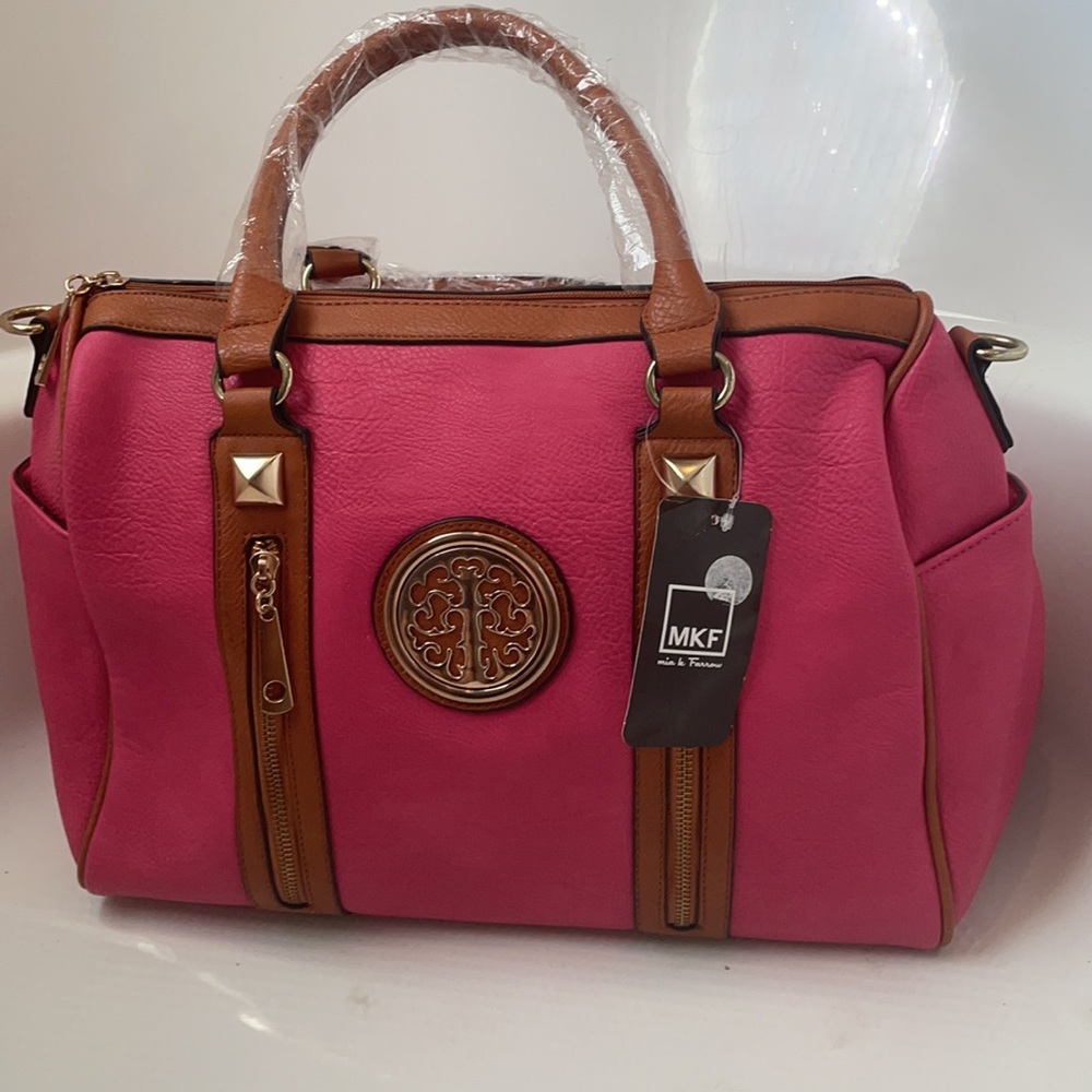 MFK Mia Farrow women’s Lucy Satchel Purse pink New with minor defects